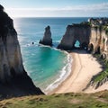 Beautiful Panorama in Etretat France ,Sea, Beach, Coast, Normandy, Atlantic, Ocean, Cliffs, Rocks, made with Royalty Free Stock Photo