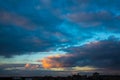 Beautiful panorama of the evening dramatic sky. Sunset or sunrise time. Amazing purple clouds Royalty Free Stock Photo