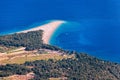 Beautiful panorama of famous Adriatic beach Zlatni Rat (Golden Cape or Golden Horn) with turquoise water , Island of Brac Croatia Royalty Free Stock Photo
