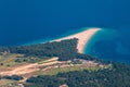 Beautiful panorama of famous Adriatic beach Zlatni Rat (Golden Cape or Golden Horn) with turquoise water , Island of Brac Croatia Royalty Free Stock Photo