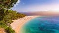 Beautiful panorama of famous Adriatic beach Zlatni Rat Golden Cape or Golden Horn with turquoise water , Island of Brac Croatia Royalty Free Stock Photo