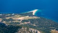 Beautiful panorama of famous Adriatic beach Zlatni Rat Golden Cape or Golden Horn with turquoise water , Island of Brac Croatia Royalty Free Stock Photo