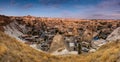 Beautiful panorama of Goreme and Uchisar castle at distance on sunrise. Cappadocia.Turkey.