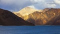 Beautiful panorama landscape of Pangong lake with mountain background without trees