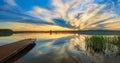 Beautiful panorama landscape with sunrise over the water lake Royalty Free Stock Photo
