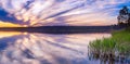 Beautiful panorama landscape with sunrise over the water lake Royalty Free Stock Photo