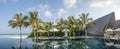 Beautiful panorama landscape view of infinity pool at the tropical island luxury resort Royalty Free Stock Photo