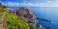 Beautiful panorama of Manarola town. Is one of five famous colorful villages of Cinque Terre National Park in Italy. Royalty Free Stock Photo