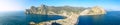 A beautiful panorama of the mountain peninsula and the sea. Cape Chiken and the Karaul-Oba Mountain in the Crimea