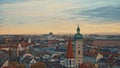 Beautiful panorama of Munich city centre at sunset - Marienplatz, Church of our Lady, Old and New Town Hall Royalty Free Stock Photo