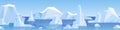 Beautiful panorama with natural arctic glacier and floating iceberg vector flat illustration. Panoramic landscape of