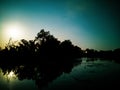 Beautiful panorama when sunset comes. Beautiful sunset sky and silhouette trees