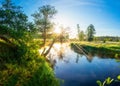 Beautiful panorama of sunshine morning on river Royalty Free Stock Photo