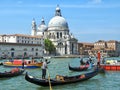 Beautiful panorama of Venice with the cathedral Santa Maria della Salute and gondolas