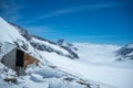 Beautiful panorama view of Aletsch Glacier in Jungfrau with clear blue sky looking from viewpoint