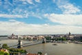 Beautiful panorama view of the Chain Bridge on River Danube in Budapest, Hungary in summer. Royalty Free Stock Photo