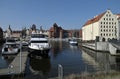 Beautiful panorama view of cityscape with sailboats mooring in the Old Town in Gdansk Royalty Free Stock Photo