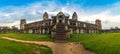 Panorama view inside an Angkor Wat in a beautiful clear sky day at Siem Reap, Cambodia. Royalty Free Stock Photo