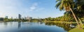 Beautiful panorama view of the Kuala Lumpur skyline at Titiwangsa Lake Gardens, Malaysia Royalty Free Stock Photo