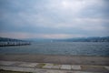 Beautiful panorama view of Limmat river looking from public park at Zurich midtown with cloudy sky Royalty Free Stock Photo