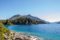 Beautiful panorama with view over the lake. Hiking adventure in Royalty Free Stock Photo