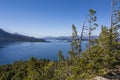 Beautiful panorama with view over the lake. Hiking adventure in Royalty Free Stock Photo