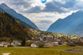 Beautiful panorama view of Poschiavo town in autunm, Grisons, Switzerland Royalty Free Stock Photo