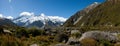 Beautiful panorama view of snow mountain during walk to Mount Cook, South Island, New Zealand Royalty Free Stock Photo