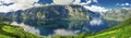 Beautiful panorama with view to Aurland, Aurlandfjord and Sognefjord from Stegastein in Norway, Europe. Beautiful panorama with v Royalty Free Stock Photo