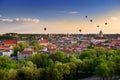 Beautiful panorama of Vilnius old town with hot air balloons in the sky Royalty Free Stock Photo