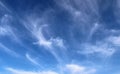 Beautiful panorama of white cirrus cloud formations in a blue sky