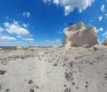 Beautiful panorama of white limestone rock. Tree that grows on top of the rock. Beautiful monument of nature and humanity. Clear