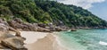 Beautiful Panorama Wild Tropical Beach. Turuoise Sea at Similan Island. Thailand. Asia adventure. Royalty Free Stock Photo
