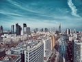 Beautiful panoramic aerial drone skyline view of the Warsaw City Centre with skyscrapers of the Warsaw City Centre, Poland, EU Royalty Free Stock Photo