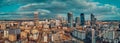 Beautiful panoramic aerial drone skyline view of the Warsaw City Centre with skyscrapers, Poland, EU Royalty Free Stock Photo