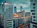 Beautiful panoramic aerial drone skyline view of the Warsaw City Centre with skyscrapers, Poland, EU Royalty Free Stock Photo