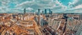 Beautiful panoramic aerial drone skyline view of the Warsaw City Centre with skyscrapers, Poland, EU Royalty Free Stock Photo