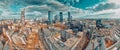 Beautiful panoramic aerial drone skyline view of the Warsaw City Centre with skyscrapers, Poland, EU Royalty Free Stock Photo