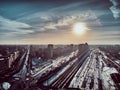 Beautiful panoramic aerial drone skyline view of the Warsaw City, Poland, EU Royalty Free Stock Photo