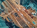 Beautiful panoramic aerial drone top down view of the Warsaw City Centre with skyscrapers of the Warsaw City Centre, Poland, EU Royalty Free Stock Photo