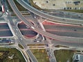 Beautiful panoramic aerial drone view to the Aleje Jerozolimskie street viaduct located in Warsaw, Poland Royalty Free Stock Photo