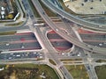 Beautiful panoramic aerial drone view to the Aleje Jerozolimskie street viaduct located in Warsaw, Poland Royalty Free Stock Photo