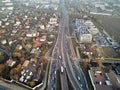 Beautiful panoramic aerial drone view to the Aleje Jerozolimskie street viaduct located in Warsaw, Poland Royalty Free Stock Photo