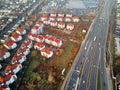 Beautiful panoramic aerial drone view to the Aleje Jerozolimskie street viaduct located in Warsaw, Poland Royalty Free Stock Photo