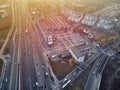 Beautiful panoramic aerial drone view to the Aleje Jerozolimskie street viaduct located in Warsaw, Poland Royalty Free Stock Photo