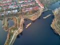 Beautiful panoramic aerial drone view to Cietrzewia ponds or Glinianki Cietrzewia - two water reservoirs, located in Warsaw, in Royalty Free Stock Photo