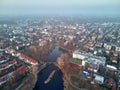 Beautiful panoramic aerial drone view to Cietrzewia ponds or Glinianki Cietrzewia - two water reservoirs, located in Warsaw, in Royalty Free Stock Photo