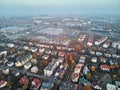 Beautiful panoramic aerial drone view to Cietrzewia ponds or Glinianki Cietrzewia - two water reservoirs, located in Warsaw, in Royalty Free Stock Photo