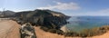 Beautiful panoramic aerial view of Bixby Bridge and surrounding coastline, Big Sur - California Royalty Free Stock Photo