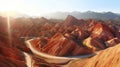 Beautiful panoramic aerial view of Danxia landform in China